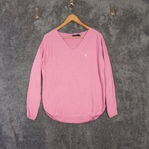 Polo Ralph Lauren High Low V Neck Sweater Womens Pink Cotton Blend Sz M